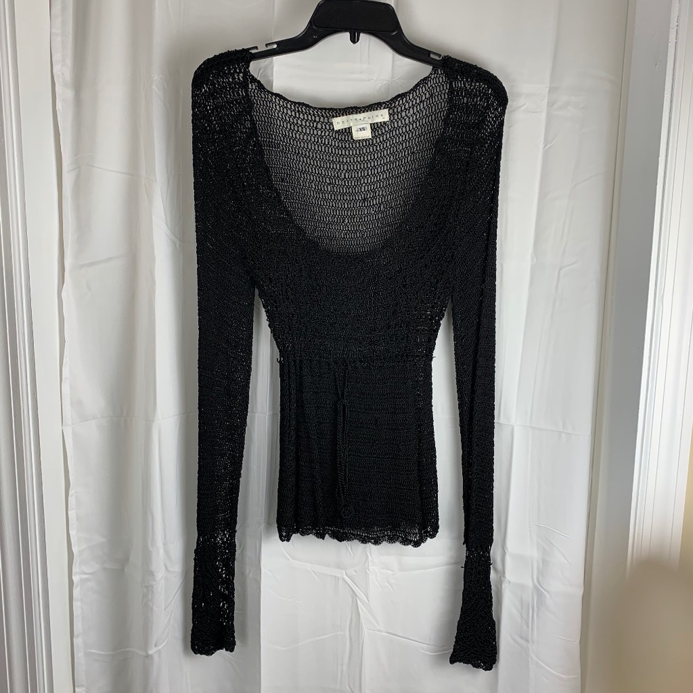 Bette Paige Women’s Black Crochet Mesh Flare Sleeve Top Size XS